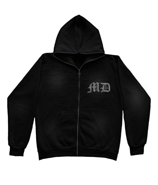 MD Virgencita rhinestone Zip-up hoodie
