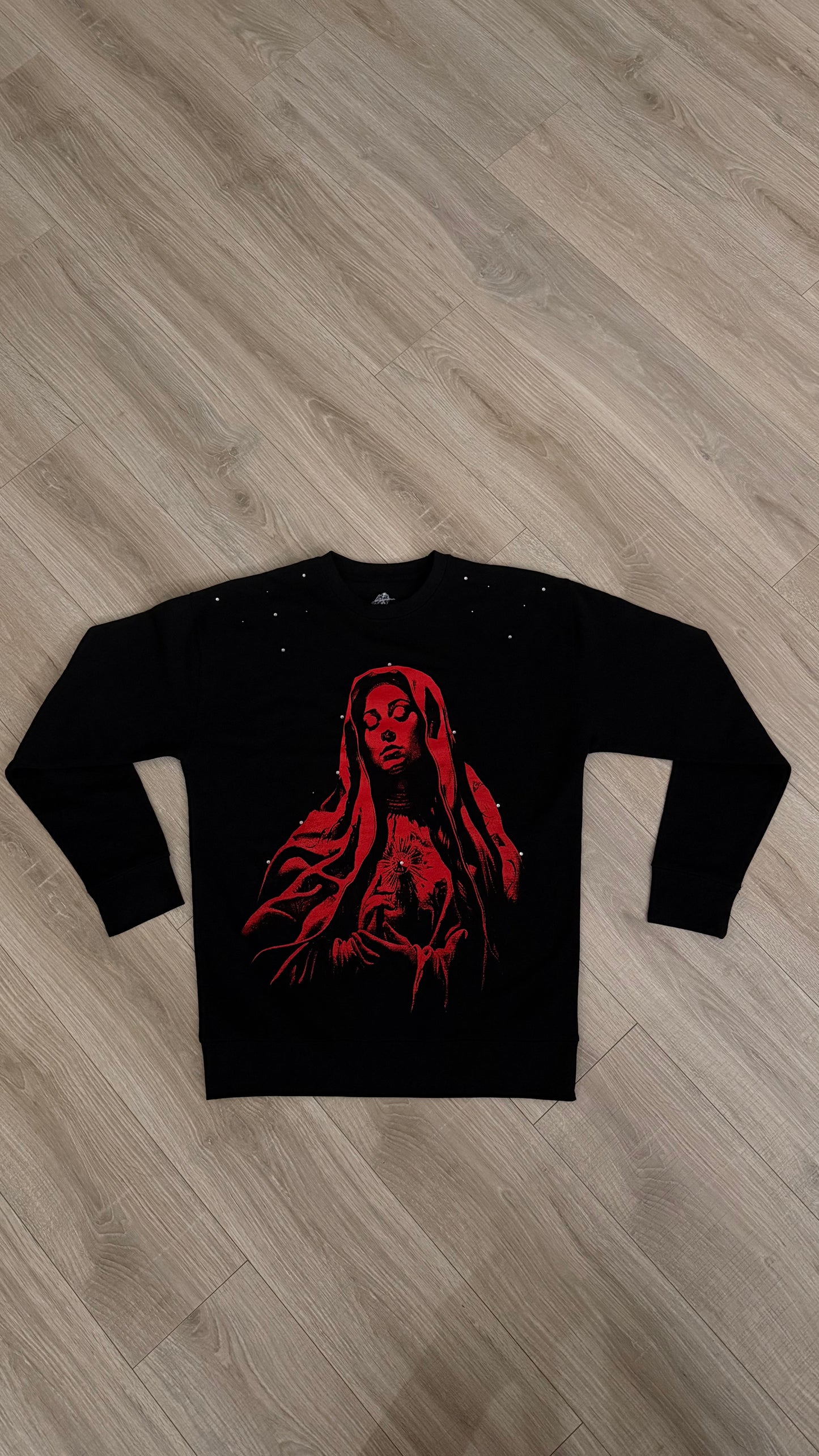 (Colorways) VIRGEN MARY RHINESTONE CREWNECK